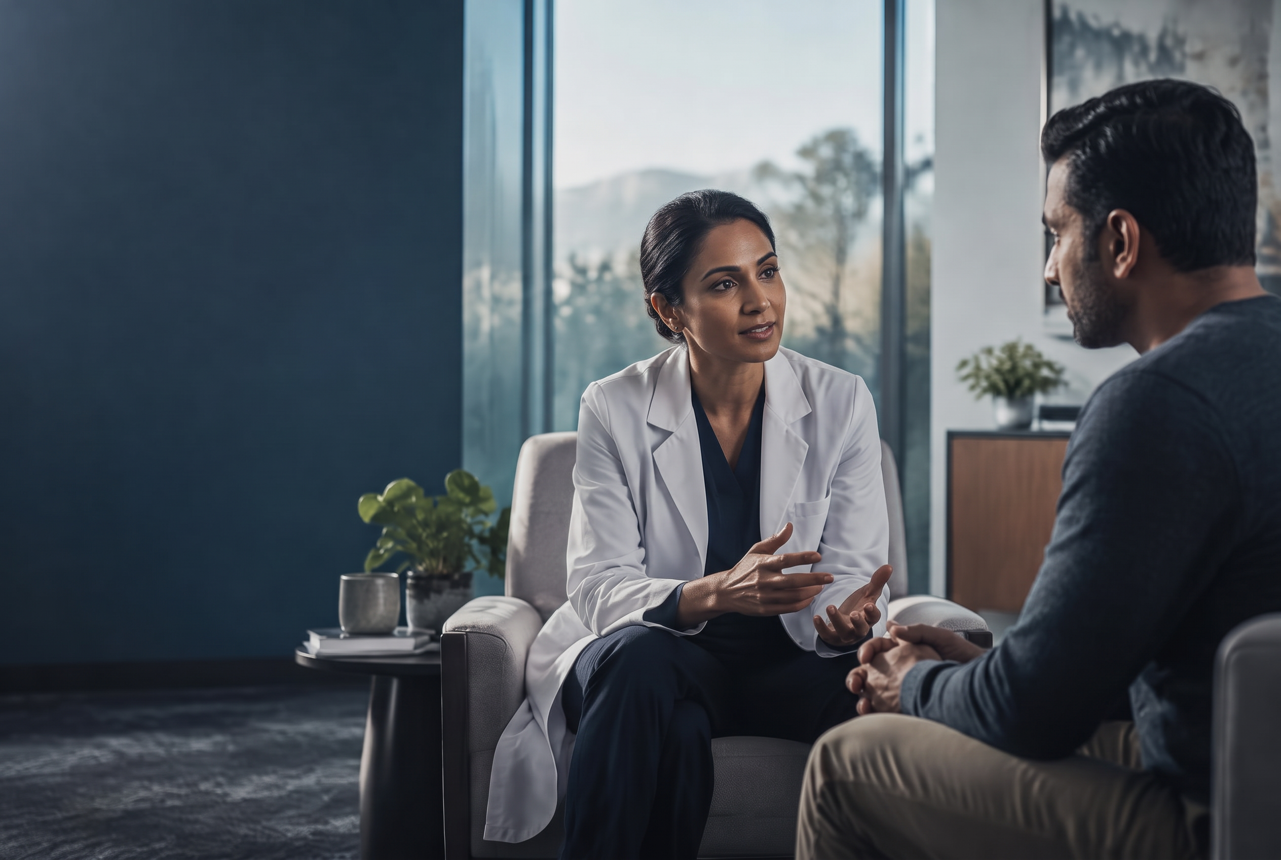 A doctor listening attentively to a patient during a consultation